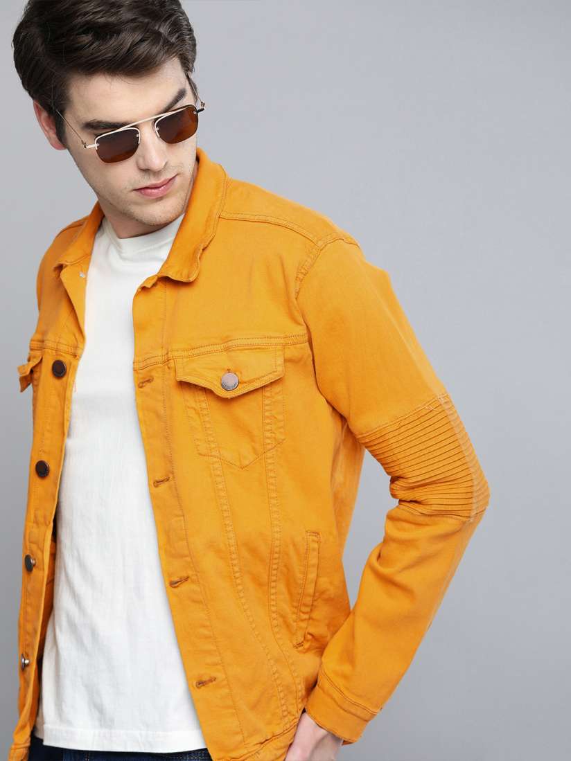 Buy HERE NOW Men Mustard Yellow Solid Denim Jacket Jackets for Men 10780716 Myntra
