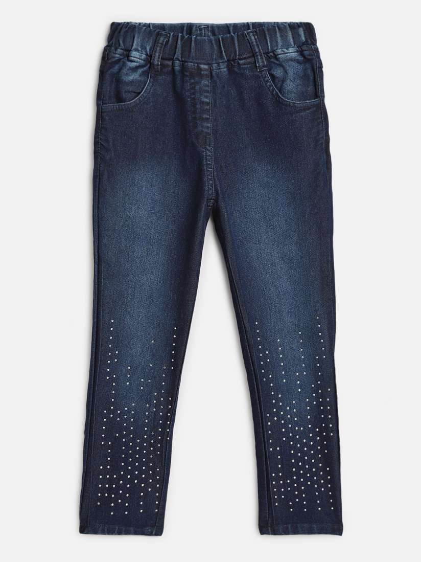 Buy Little Kangaroos Girls Blue Embellished Denim Jeggings Jeggings for Girls 10784776 Myntra