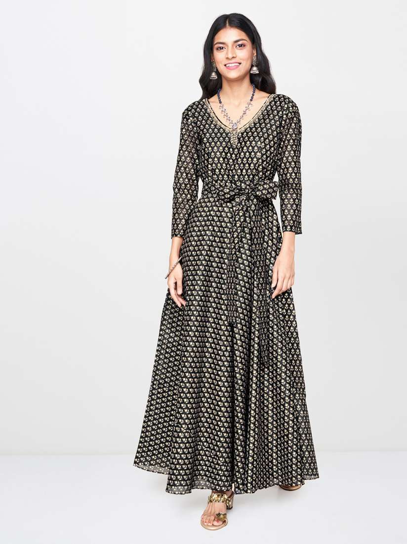 Buy Global Desi Women Black Grey Printed Maxi Dress Dresses for Women 10789098 Myntra