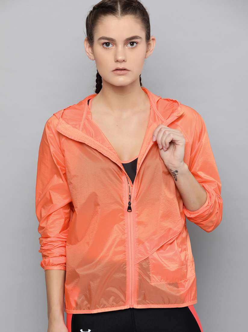 Buy UNDER ARMOUR Women Orange Qualifier Storm Packable Solid Hooded Running Jacket Jackets for Women 10798374 Myntra