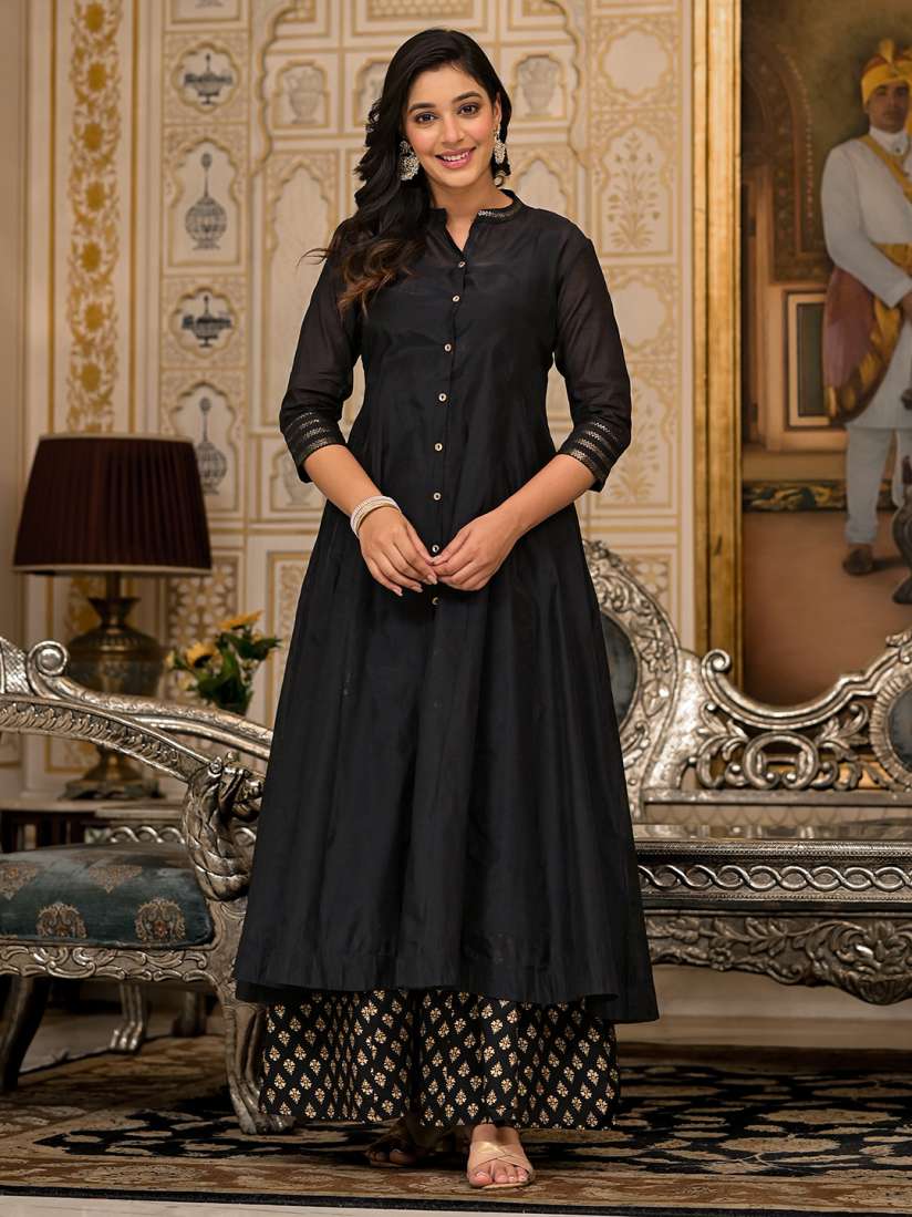 Buy Juniper Women Black Solid Layered Anarkali Kurta Kurtas for Women 10807344 Myntra