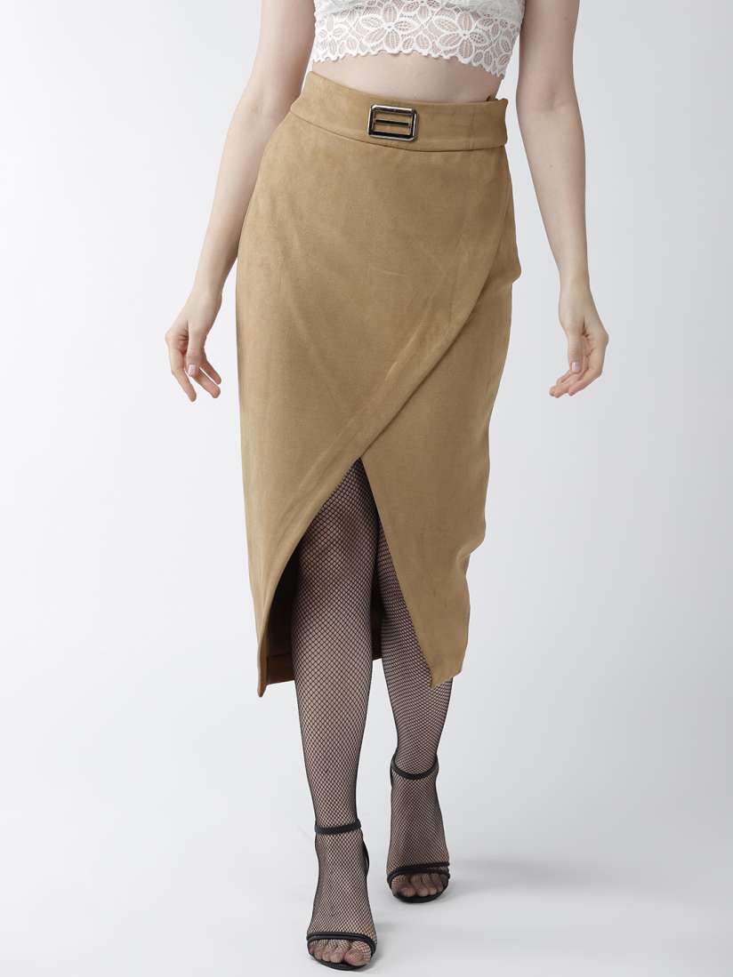 Buy WoowZerz Women Beige Suede Finish Solid Midi Wrap Skirt Skirts for Women 10835784 Myntra