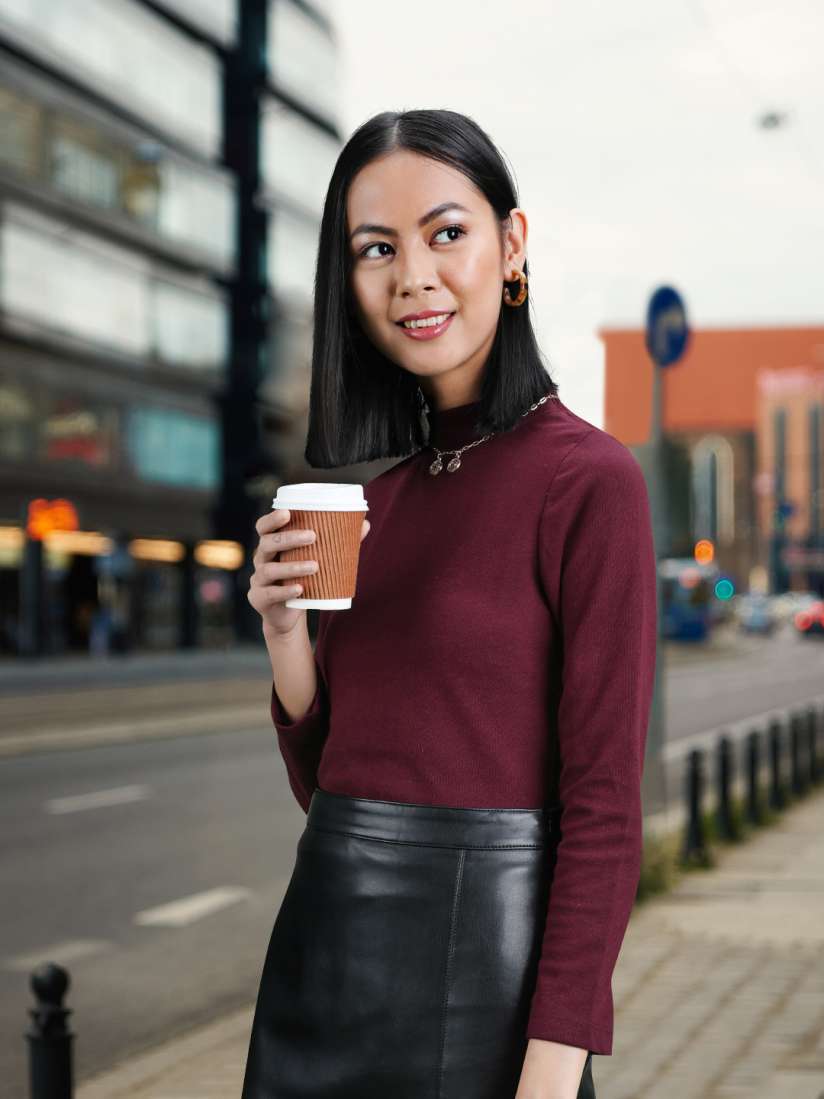 Burgundy high neck top clearance