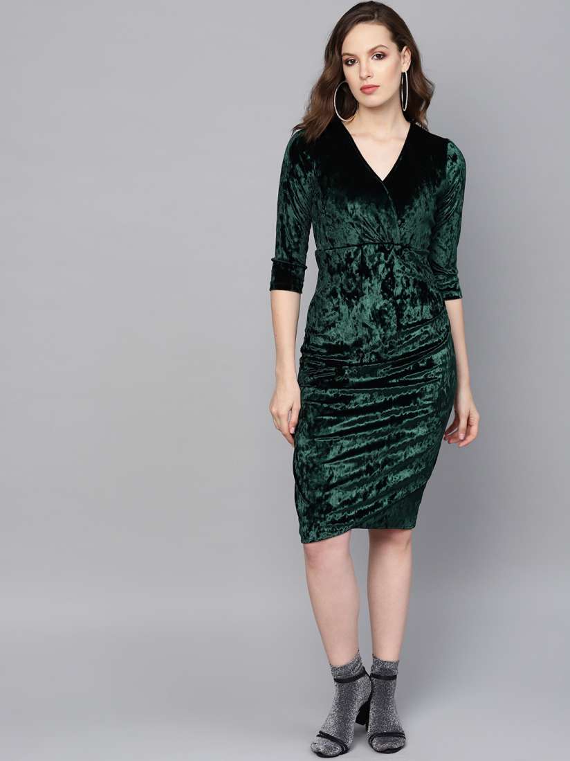 Buy SASSAFRAS Women Green Solid Velvet Finish Wrap Dress Dresses for Women 10856208 Myntra