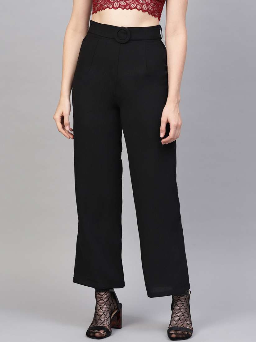 Buy SASSAFRAS Women Black Parallel Trousers Trousers for Women 10856380 Myntra