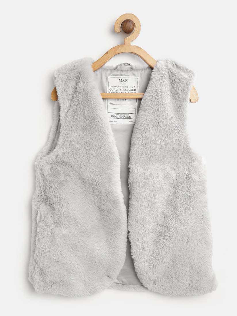 Grey fur sleeveless jacket cheap