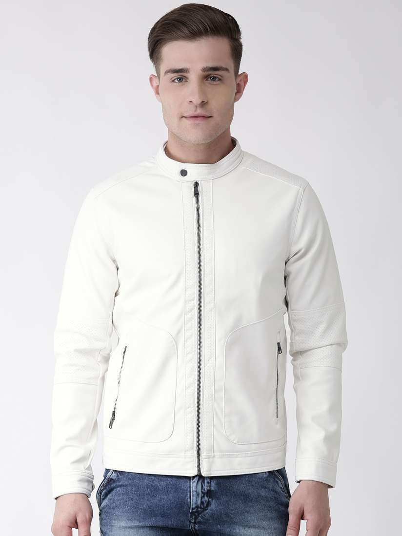 Celio white leather jacket discount
