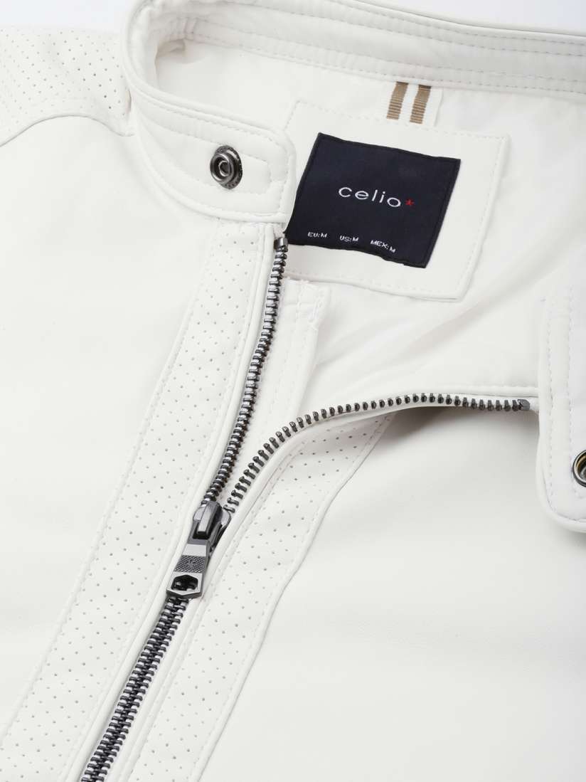 Celio white leather jacket top