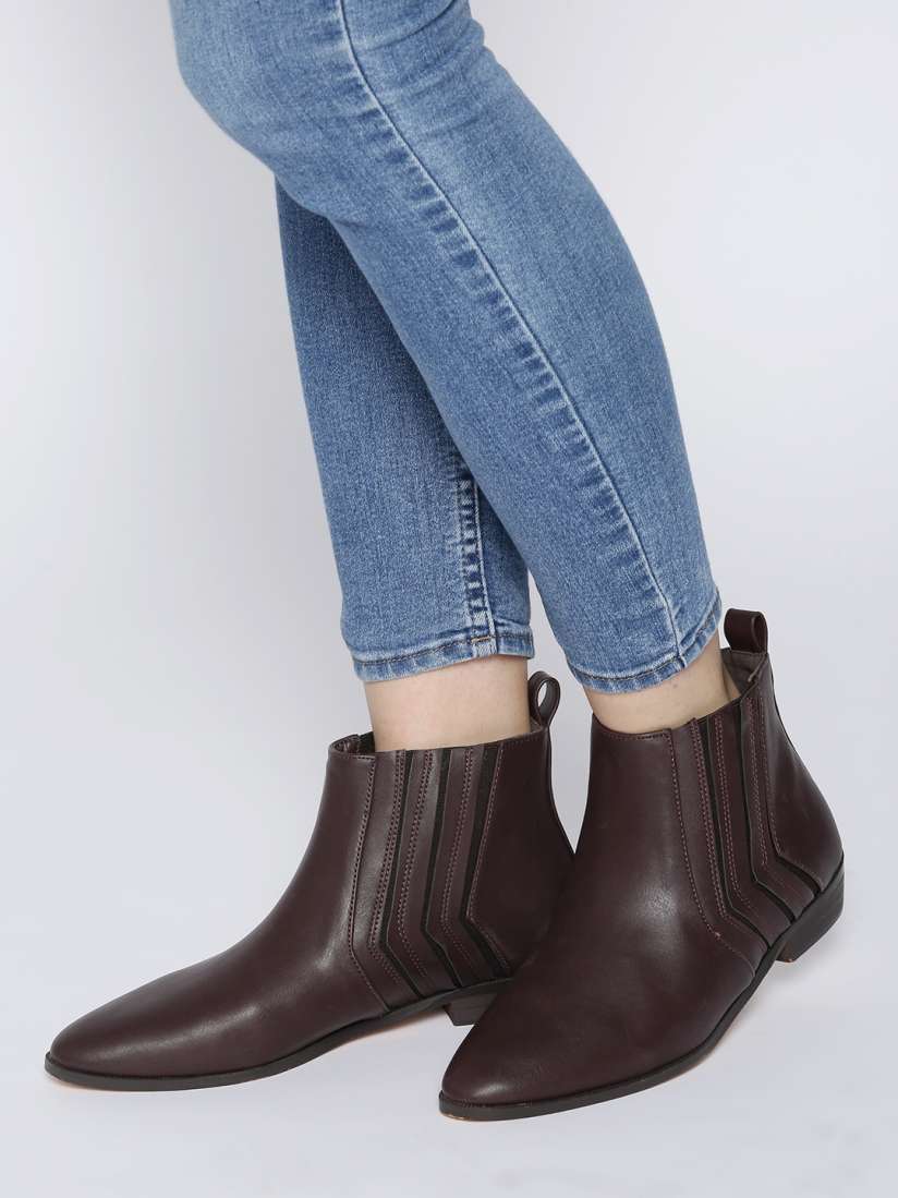 Buy The Roadster Lifestyle Co Women Burgundy Solid Mid Top Chelsea Boots Boots for Women 10863886 Myntra