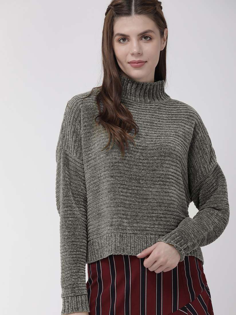 Buy FOREVER 21 Women Charcoal Grey Self Design Pullover Sweater Sweaters for Women 10864112 Myntra
