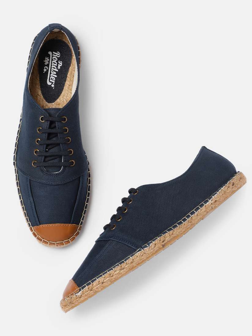 Men Navy Leather Espadrilles Styli Men Faux Suede Espadrille With