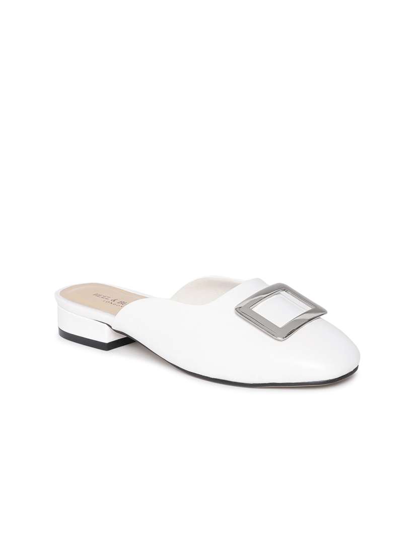 Buy Heel Buckle London Women White Solid Leather Mules Flats for Women 10877642 Myntra