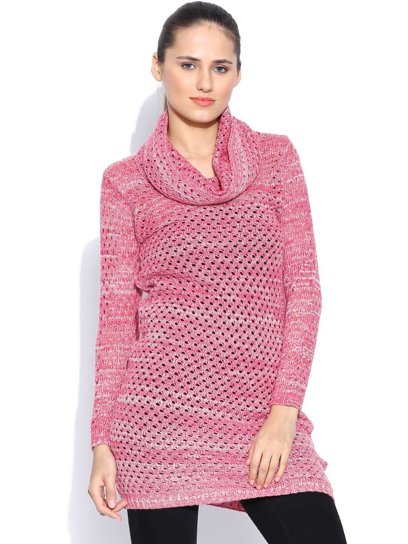 Buy Fort Collins Pink Long Sweater with Knitted Pattern Sweaters for Women 1088568 Myntra