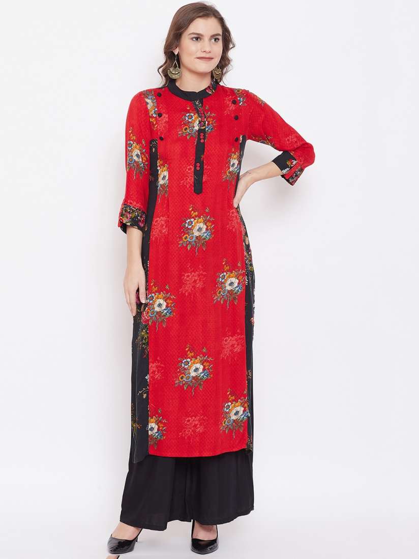Buy Kurti s by Menka Women Red Black Self Design Straight Kurta Kurtas for Women 10890786 Myntra