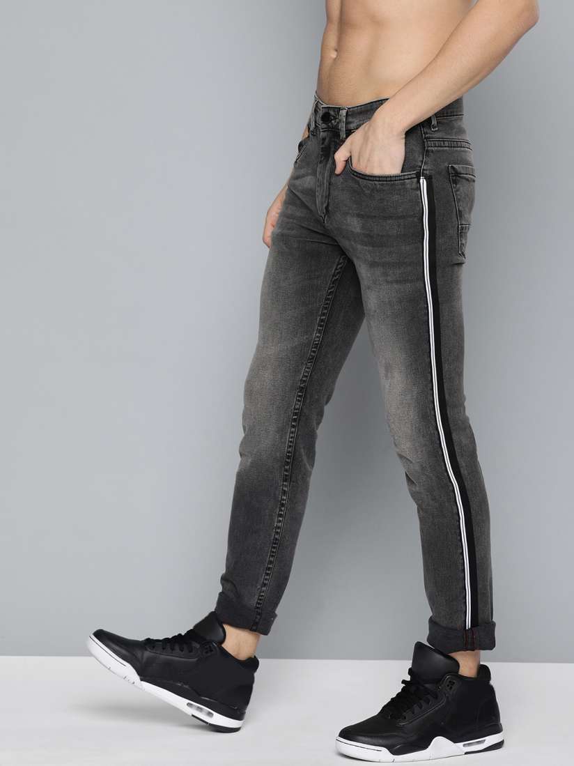 Side stripe jeans mens myntra hotsell