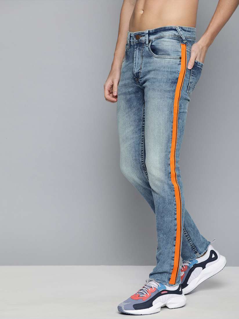 Buy HERE NOW Men Blue Slim Fit Mid Rise Clean Look Stretchable Jeans With Side Stripe Detail Jeans for Men 10895768 Myntra