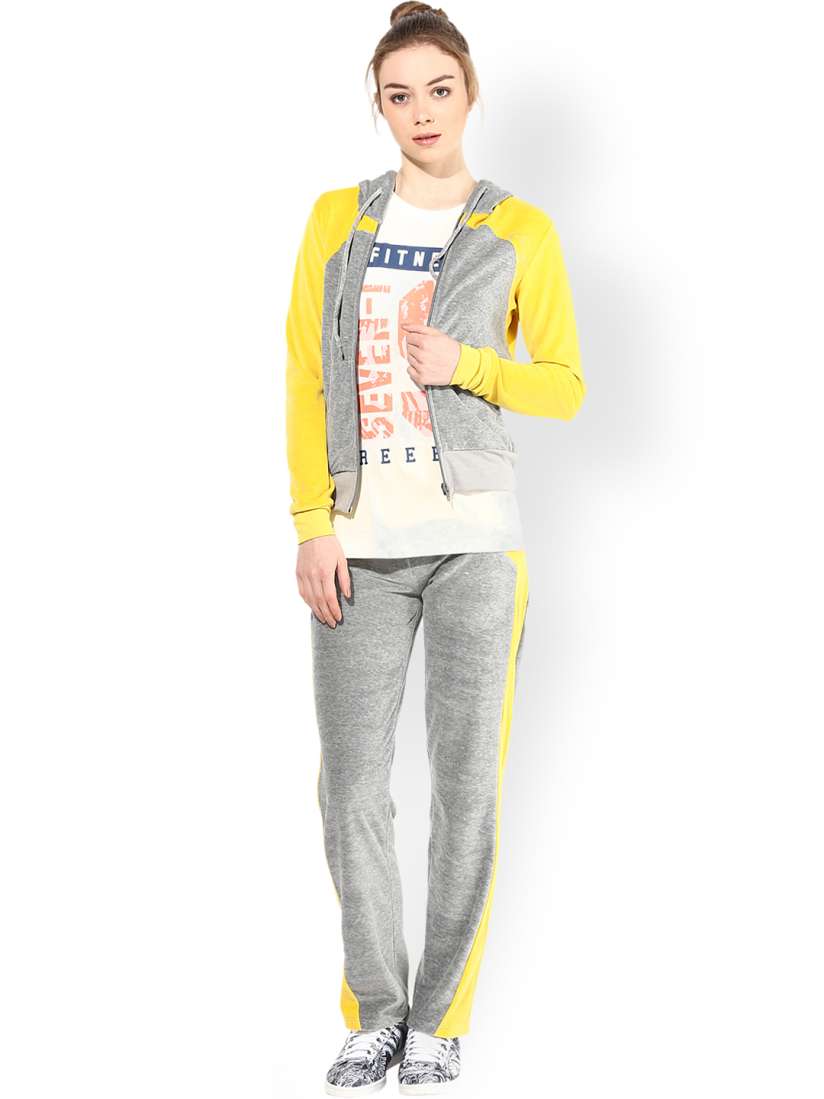 Buy TshirtCompany Grey Yellow Hooded Tracksuit Tracksuits for Women 1090223 Myntra