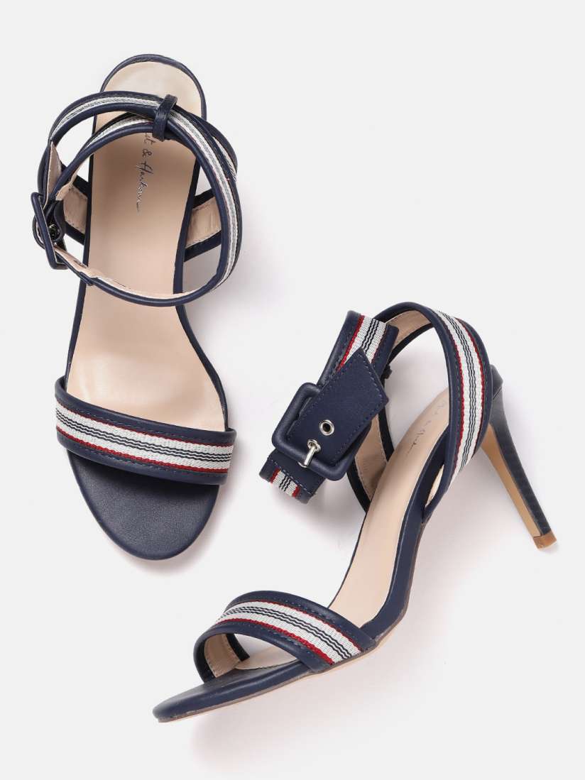 Navy blue and white striped heels on sale