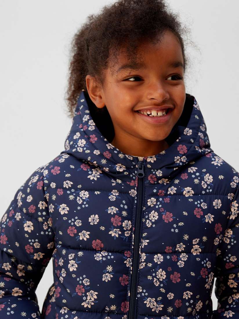 Buy Mango Kids Girls Navy Blue Beige Floral Print Water Resistant Hooded Padded Jacket Jackets for Girls 10911234 Myntra