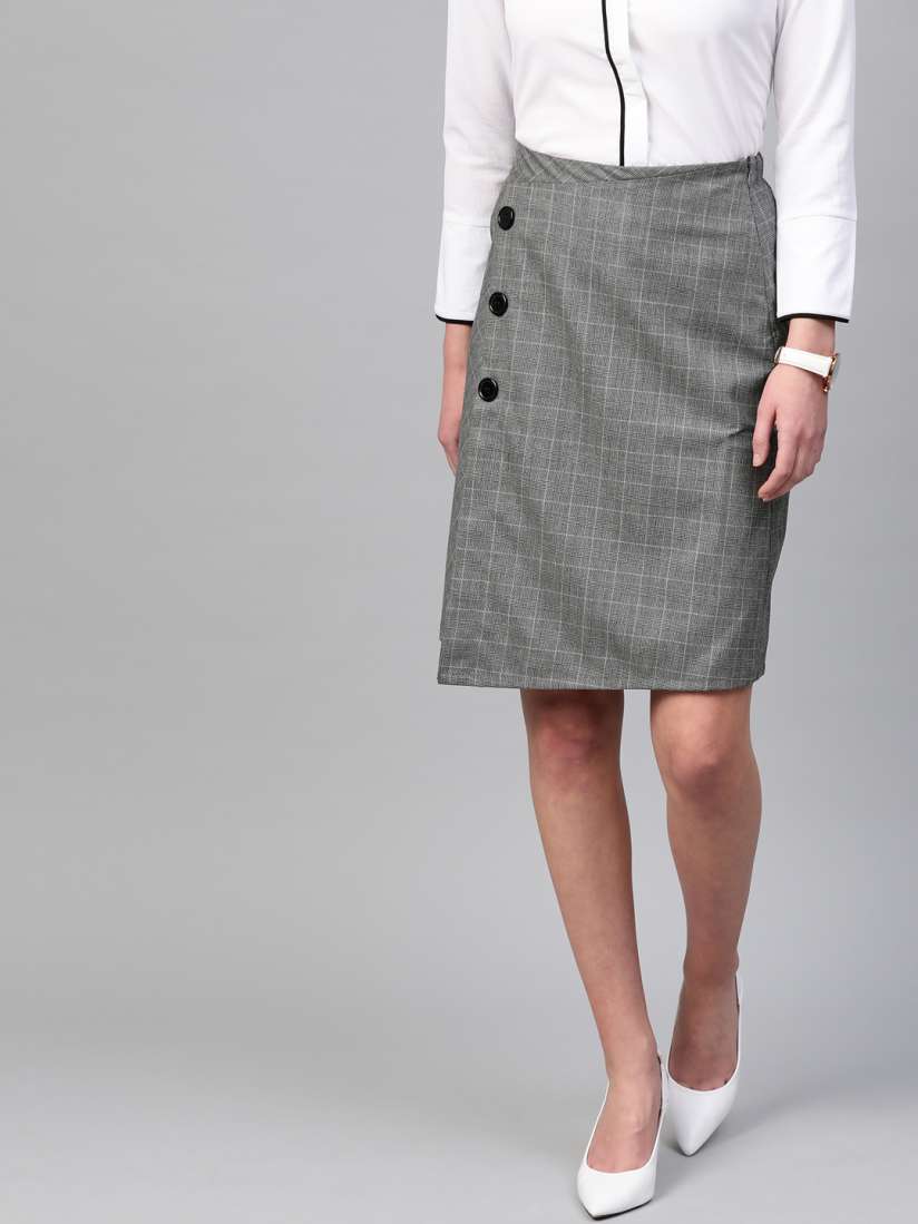 Buy RUNWAYIN Women Grey Checked Layered Formal A Line Skirt Skirts for Women 10911320 Myntra