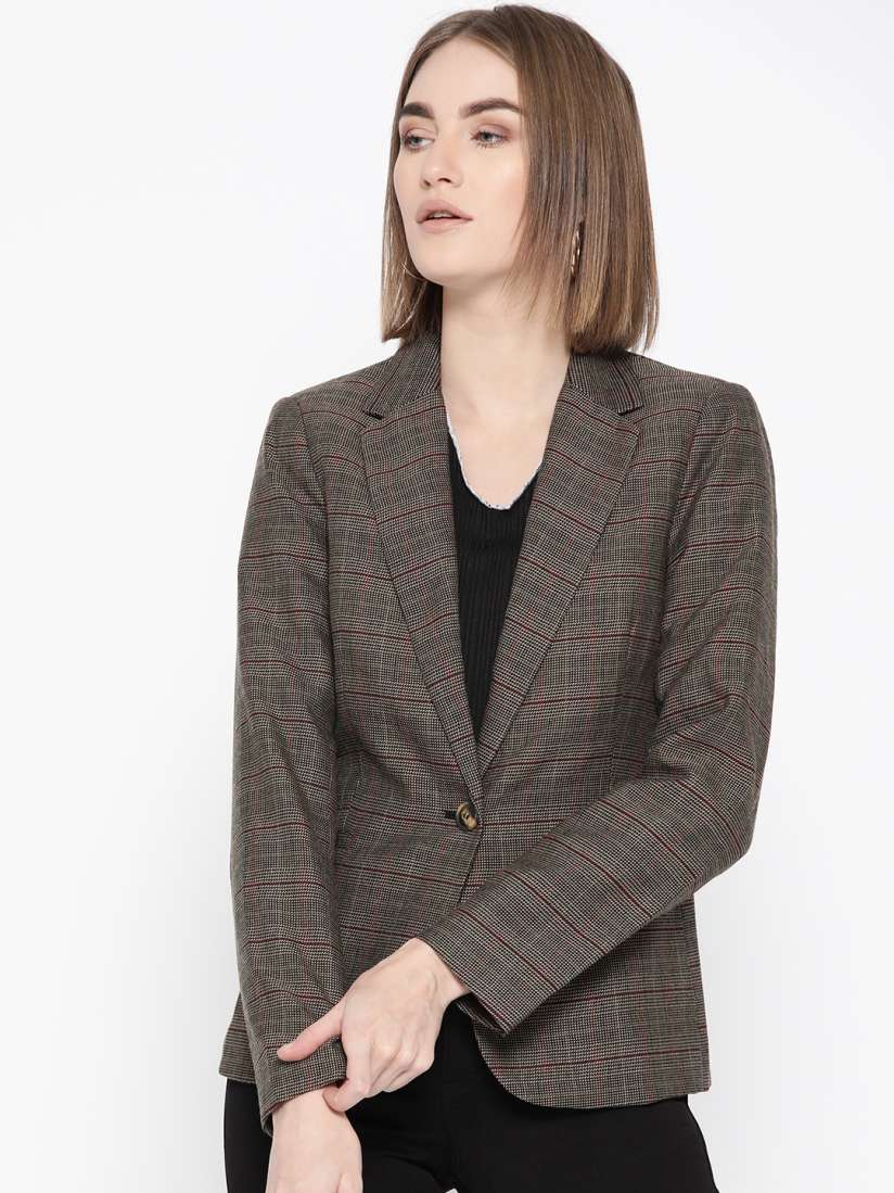 Buy promod Women Beige Black Checked Formal Blazer Blazers for Women 10935586 Myntra