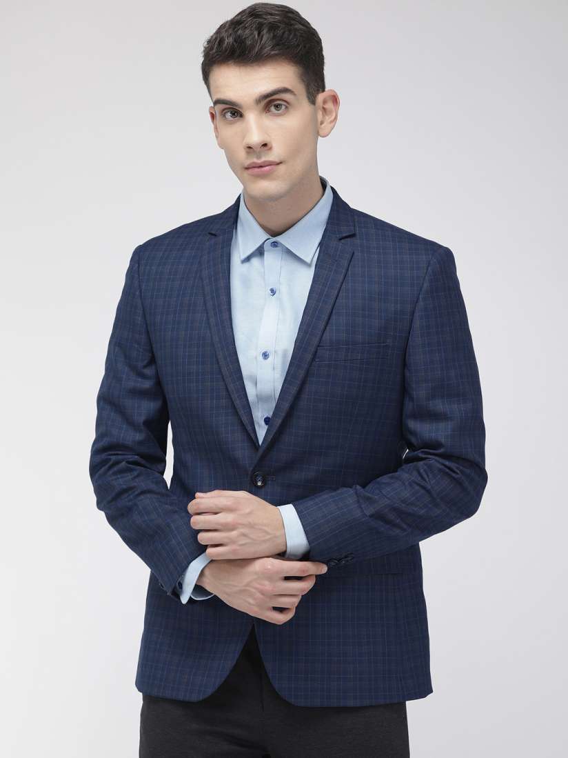 Buy Park Avenue Men Blue Checked Super Slim Fit Single Breasted Blazer Blazers for Men 10939506 Myntra