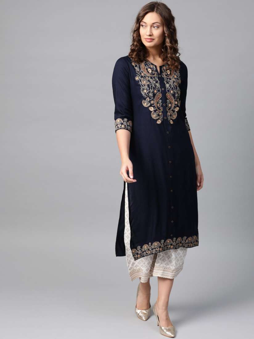 Myntra navy blue kurta clearance