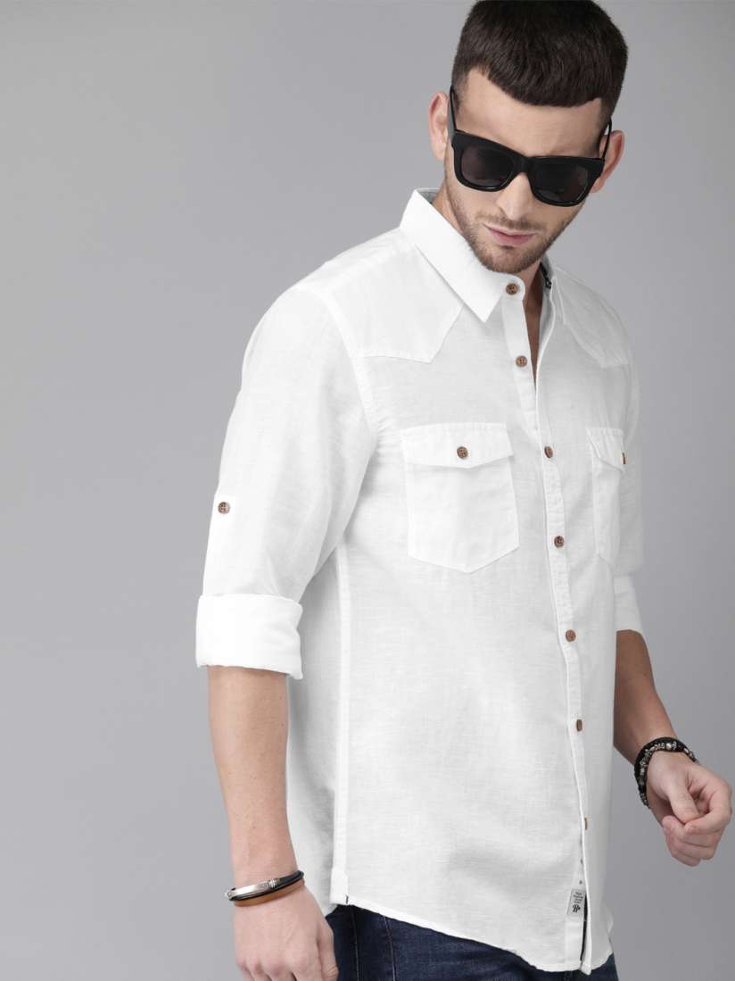 Buy Roadster Men White Casual Cotton Linen Shirt Shirts for Men 10945164 Myntra
