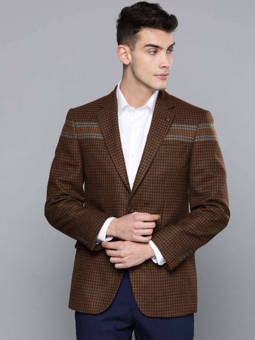 Buy Louis Philippe Men Brown Khaki Checked Tailored Fit Single Breasted Casual Woolen Blazer Blazers for Men 10946442 Myntra