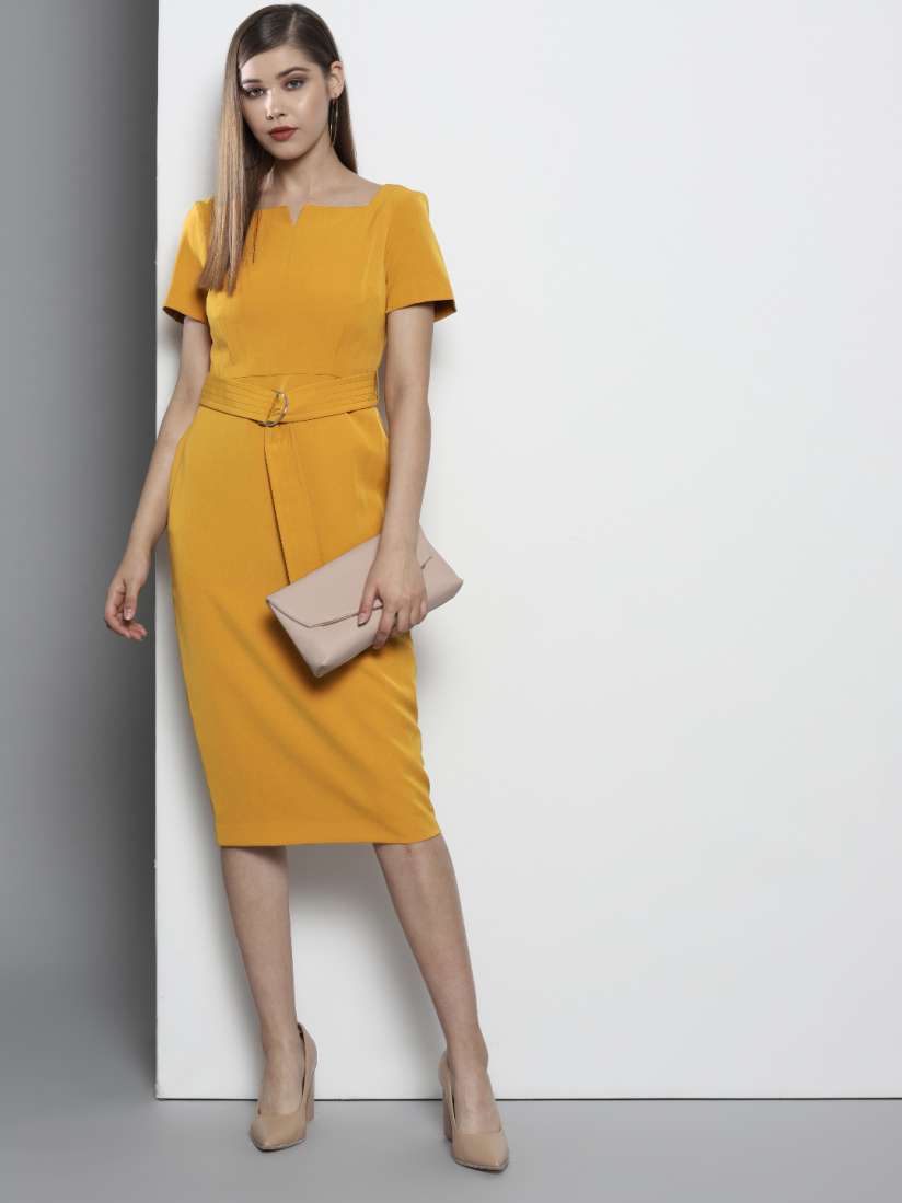 Buy DOROTHY PERKINS Women Petite Mustard Yellow Petite Solid Sheath Dress Dresses for Women 10947866 Myntra