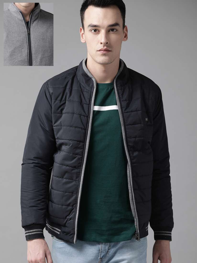 Buy The Roadster Lifestyle Co Men Navy Blue Grey Melange Solid Reversible Jacket Jackets for Men 10956132 Myntra