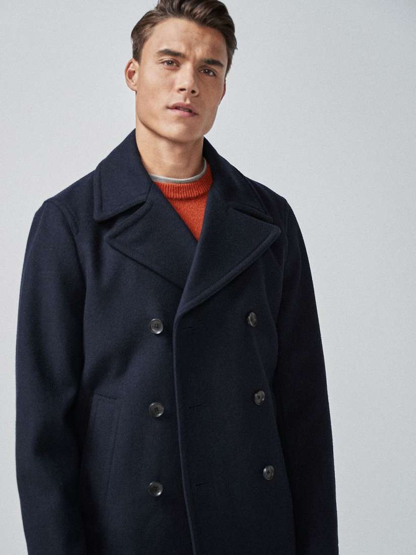 Buy next Men Navy Blue Solid Double Breasted Wool Rich Pea Coat Coats for Men 10959838 Myntra
