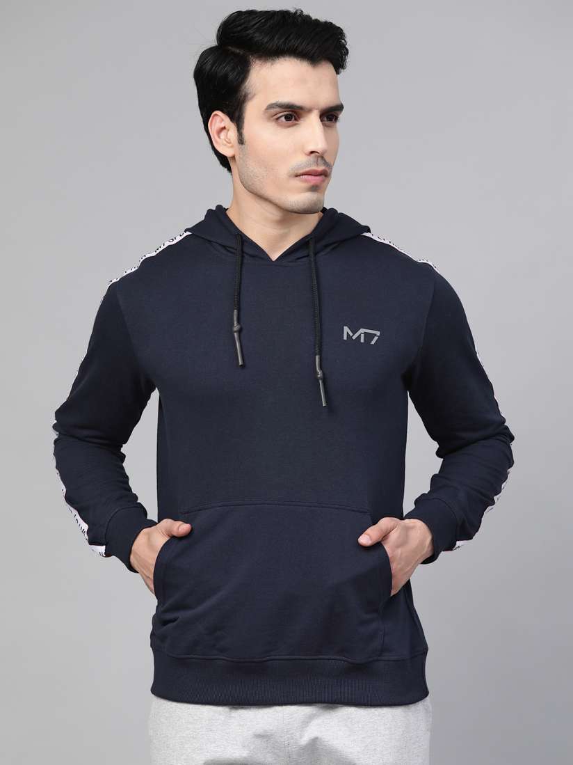 Buy Metronaut Men Navy Blue Solid Hooded Sweatshirt with Side Taping Sweatshirts for Men 10978574 Myntra