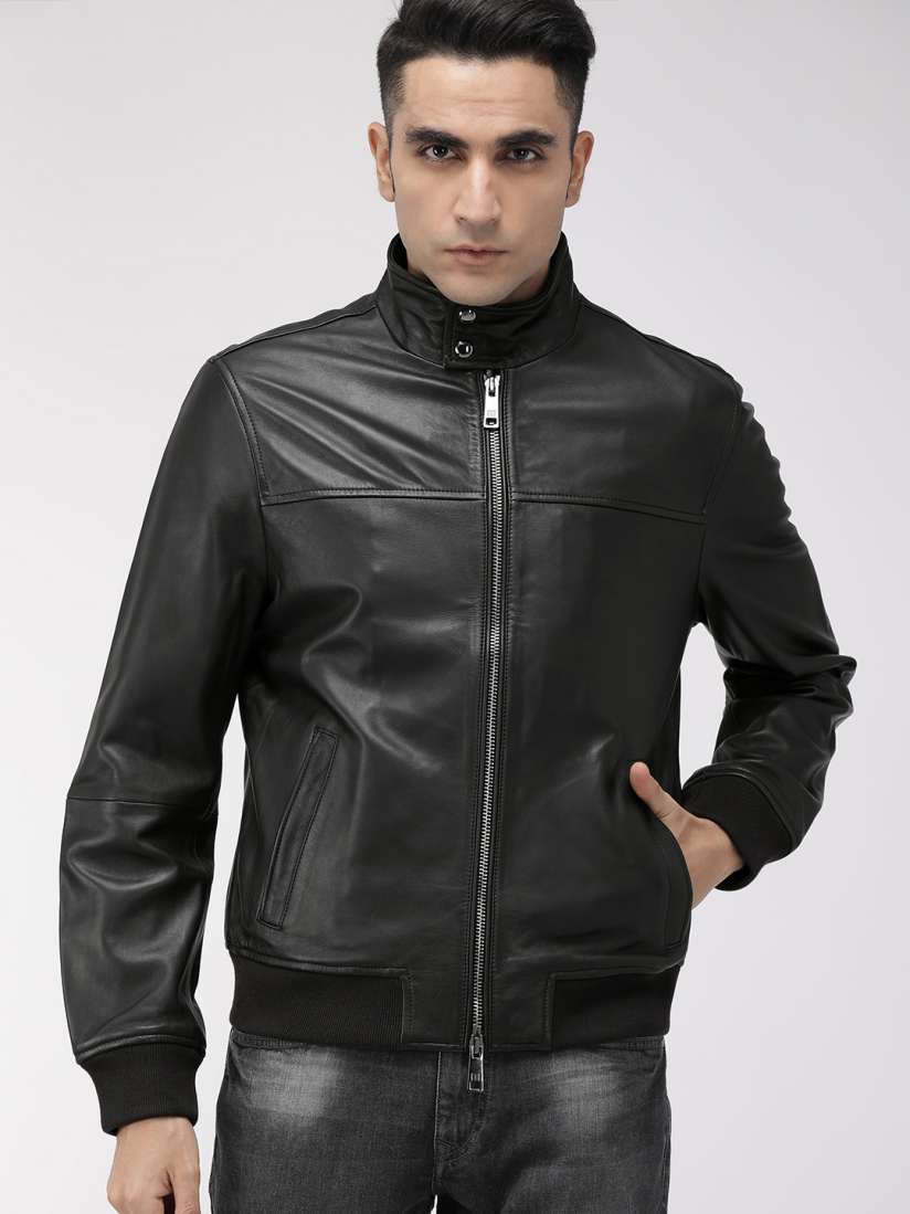 Buy Tommy Hilfiger Men Black Solid Leather Jacket Jackets for Men 10989164 Myntra