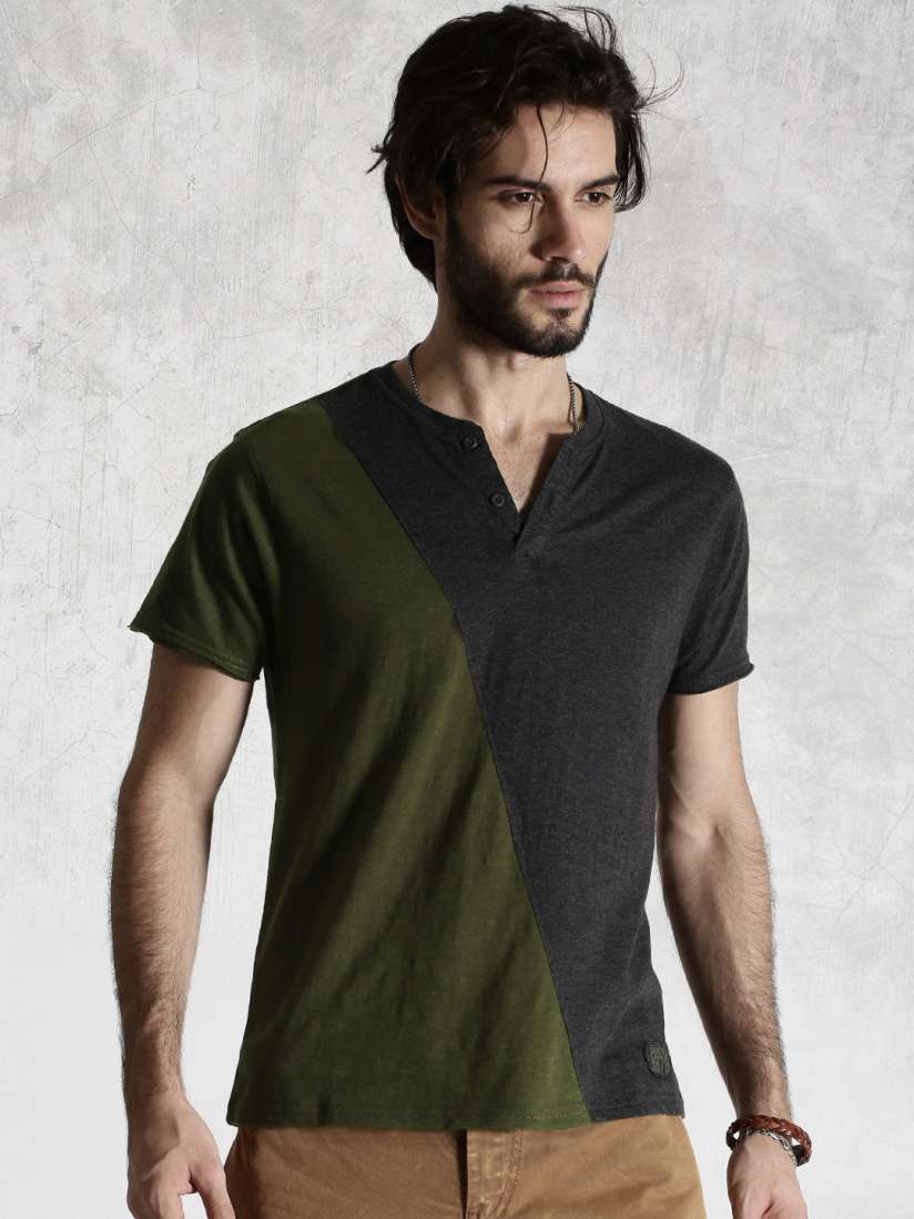 Buy Roadster Grey Olive Green Henley T shirt Tshirts for Men 1098973 Myntra