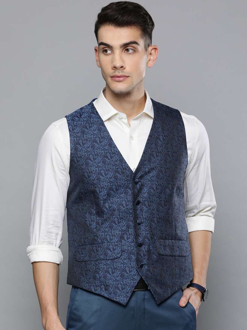 Buy Louis Philippe Men Navy Blue Slim Fit Self Design Waistcoat Waistcoat for Men 10990978 Myntra