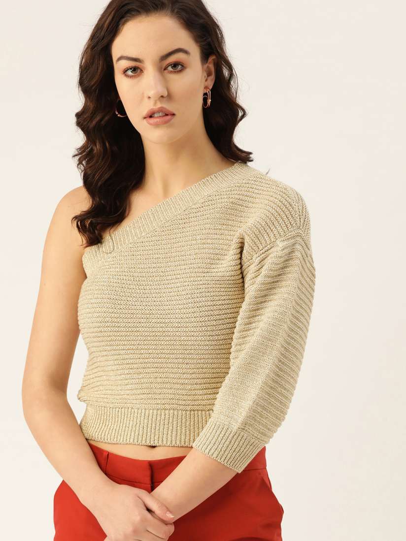 Buy MANGO Women Beige Ribbed One Shoulder Pullover Sweaters for Women 10991552 Myntra