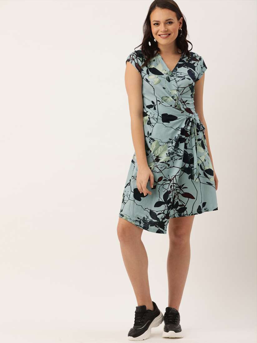 Buy NUSH Women Blue Tropical Print Wrap Dress Dresses for Women 10999100 Myntra