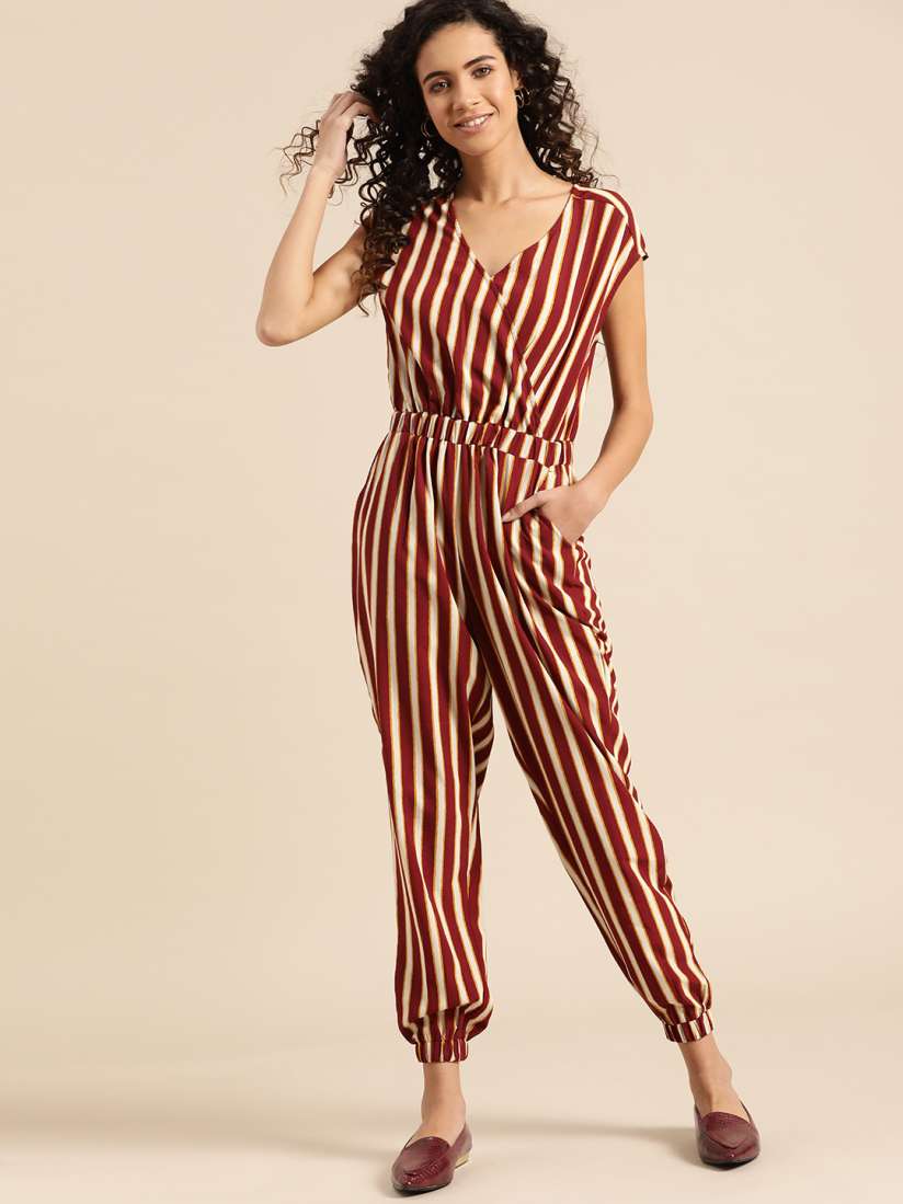 Maroon and white striped jumpsuit store