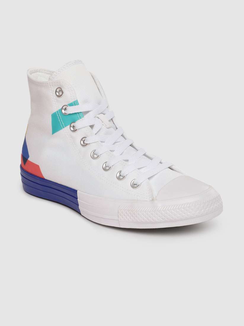 Solid white high top converse discount