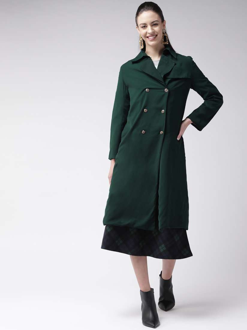 Buy SCOUP Women Green Solid Trench Coat Coats for Women 11014560 Myntra