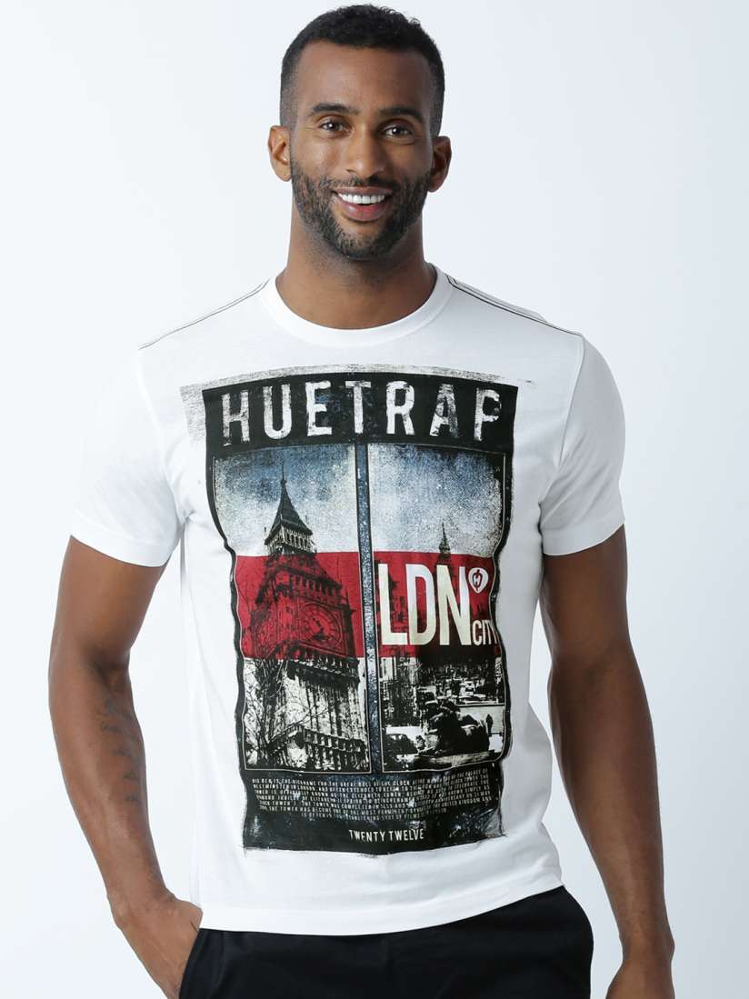 Buy Huetrap Men White Printed Round Neck T shirt Tshirts for Men 1101535 Myntra