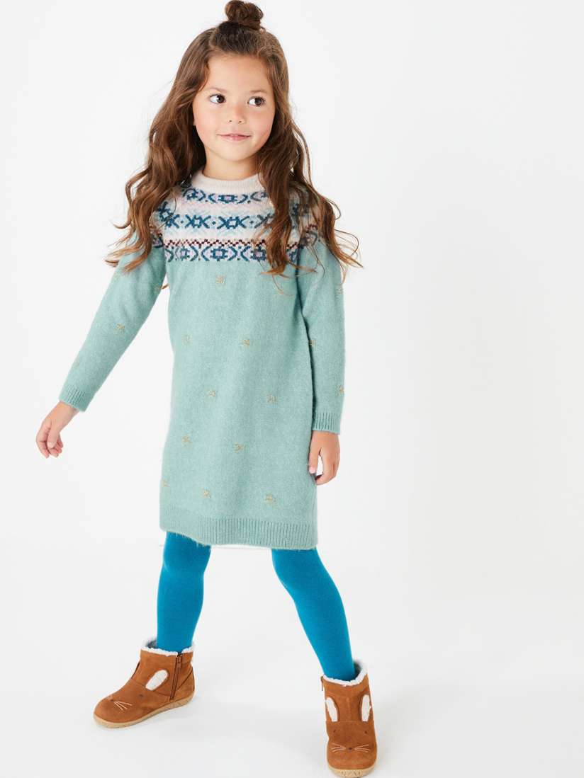 Buy Marks Spencer Girls Blue Off White Fair Isle Self Design Sweater Dress with Tights Dresses for Girls 11030770 Myntra