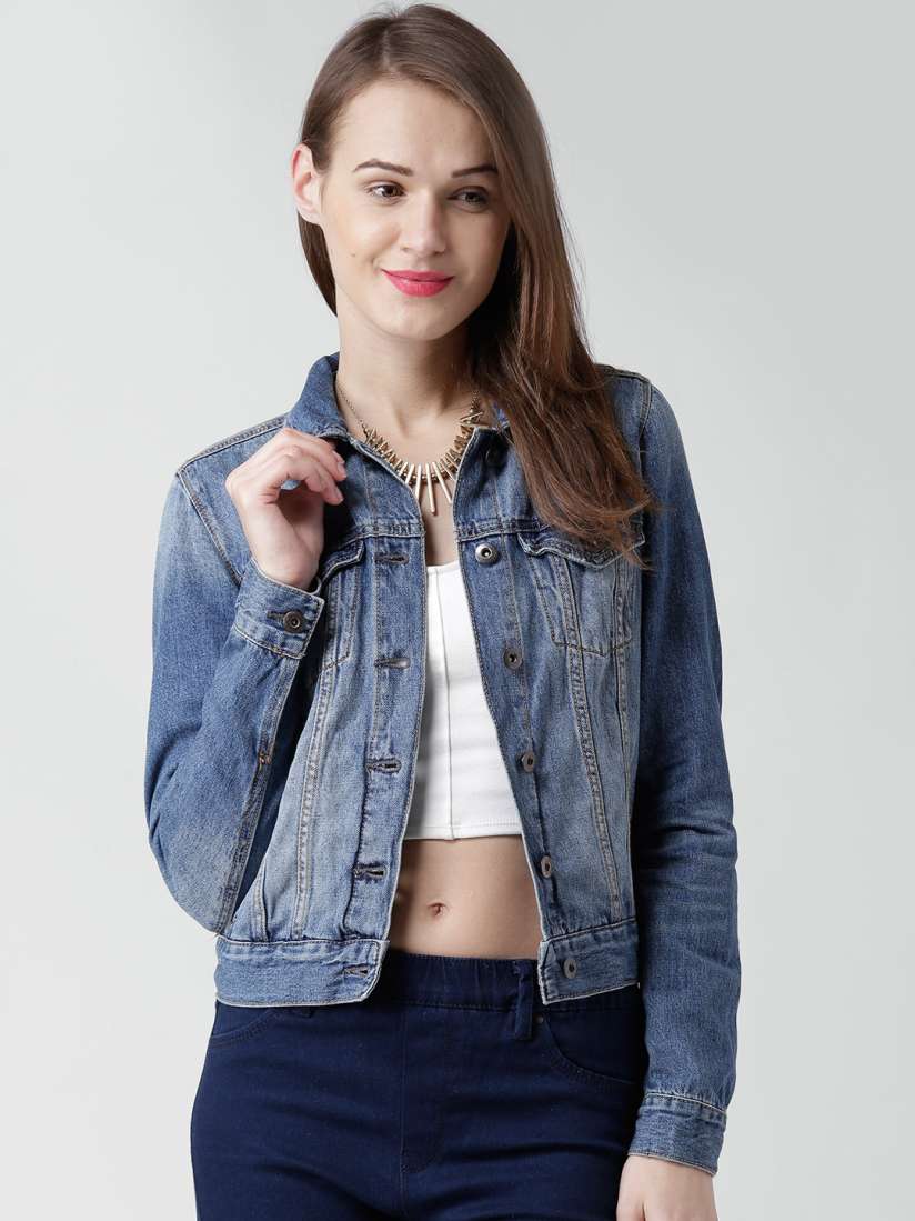 Buy FOREVER 21 Blue Washed Denim Jacket Jackets for Women 1103230 Myntra