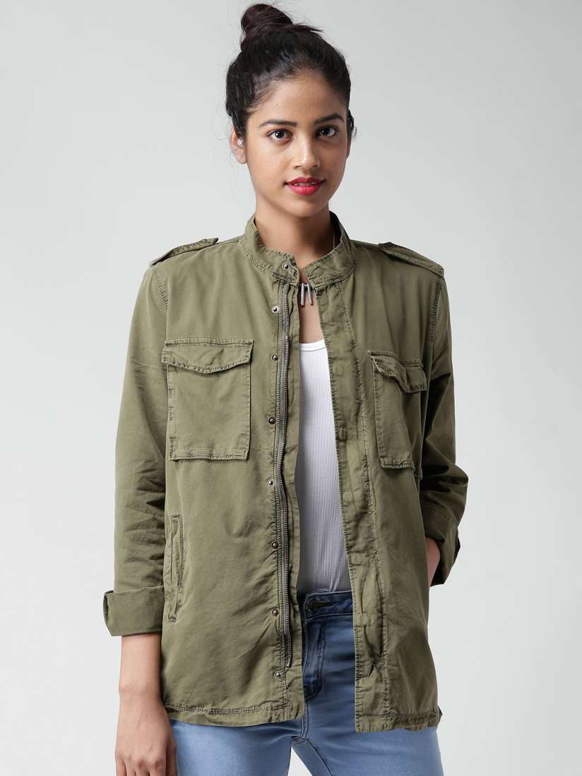 Buy FOREVER 21 Olive Green Denim Jacket Jackets for Women 1103268 Myntra
