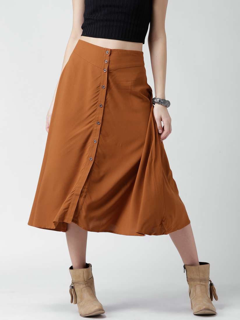 Buy FOREVER 21 Rust Orange A Line Midi Skirt Skirts for Women 1103590 Myntra