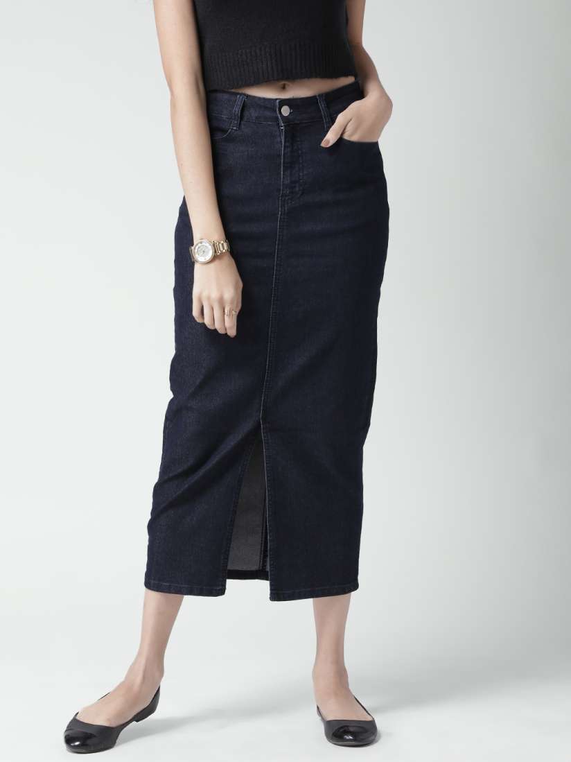Buy FOREVER 21 Navy Denim Midi Skirt Skirts for Women 1103615 Myntra