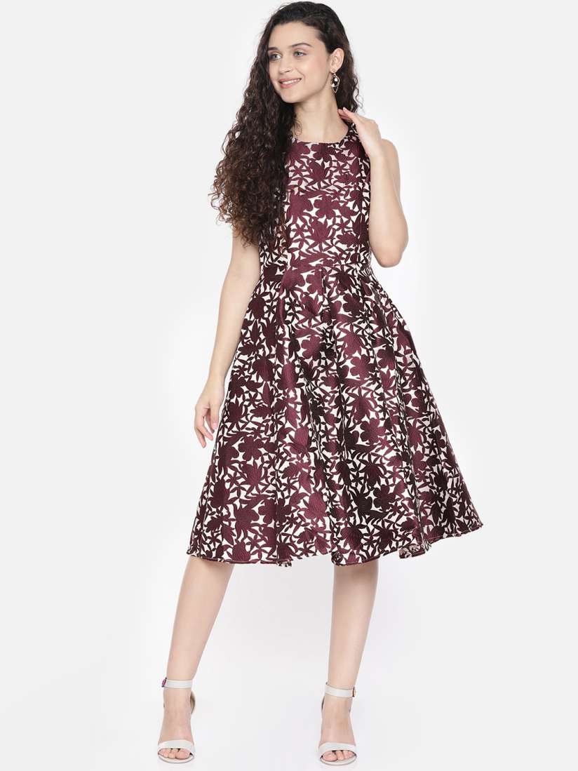 Buy JC Collection Women Purple White Woven Design Fit and Flare Dress With Gathered Detail Dresses for Women 11045286 Myntra