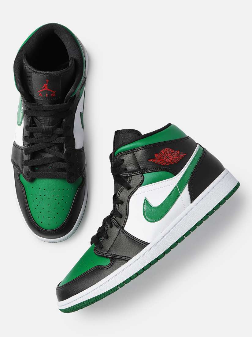 Buy Nike Men Black Green AIR JORDAN 1 Leather Mid Top Basketball Shoes Sports Shoes for Men 11045398 Myntra