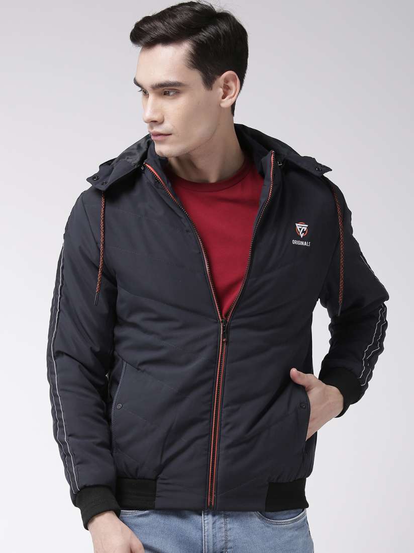 Buy Fort Collins Men Navy Blue Hooded Solid Bomber Jacket Jackets for Men 11046606 Myntra